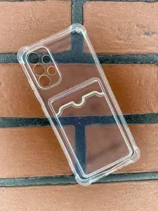 Чехол силиконовый усиленный прозрачный с карманом для карт на Samsung A32 4G a32 a 32 ( Самсунг А32 4г а32 4джи а 32 ) с защитой камеры