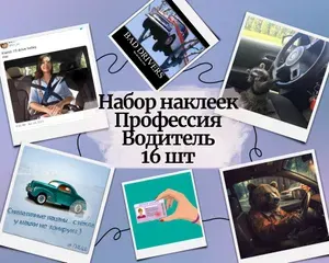 Набор наклеек стикеров "Профессия Водитель" 16 штук 4,5 x 6,5 см для телефона, ежедневника, ноутбука
