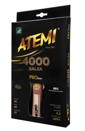Профессиональная ракетка для настольного тенниса/ пинг-понга Atemi PRO 4000 Balsa AN (анатомическая ручка) - для атакующего стиля игры класса OFF