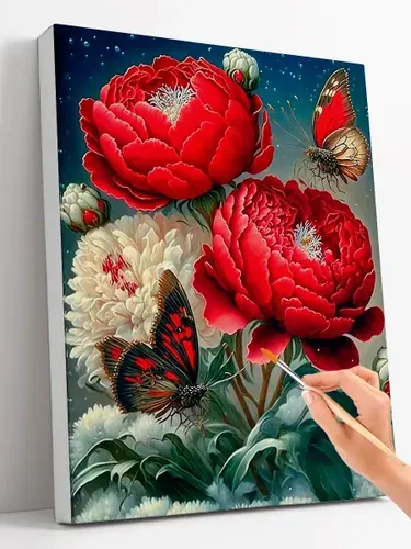 Картина по номерам (40x50) "Пионы и бабочки"