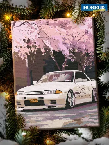 Картина по номерам Hobruk "Nissan Skyline", на холсте на подрамнике 40х50, раскраска по номерам, набор для творчества, Техника и транспорт / машины