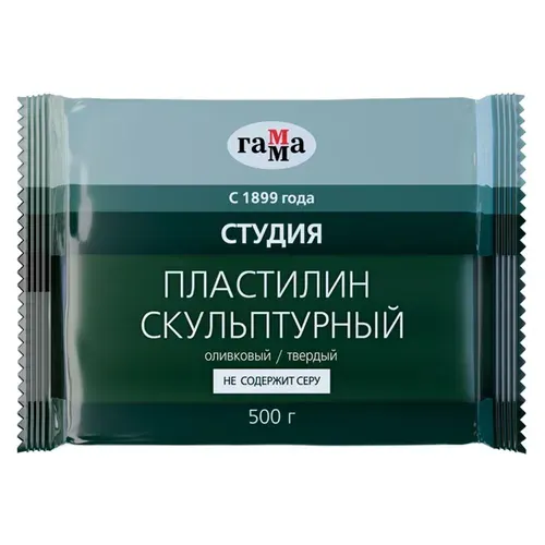 Пластилин для школы скульптурный Гамма "Студия", оливковый, твердый, 500г, пакет