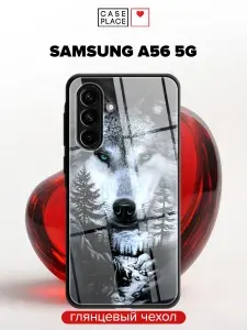 Стеклянный чехол на Самсунг Галакси А56 5G волк