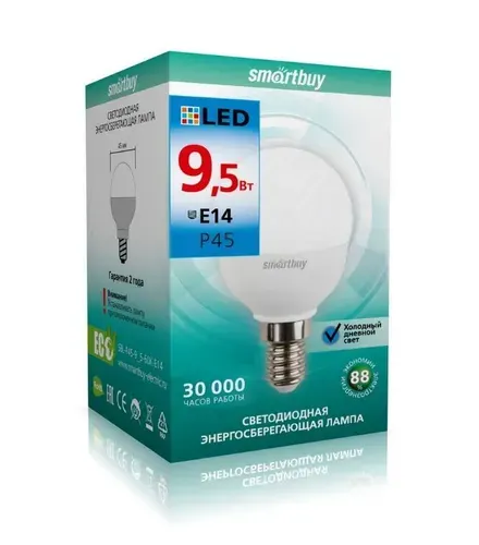 Светодиодная (LED) Лампа Smartbuy-P45-9,5W/6000/E14 (SBL-P45-9_5-60K-E14)