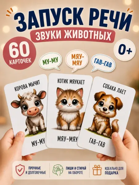 Евик Развивающие карточки для детей Звукоподражание 60 шт