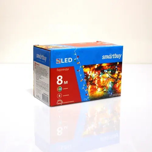 Новогодняя гирлянда Smartbuy RGB, белый, IP44, 8м, 8 режимов свечения