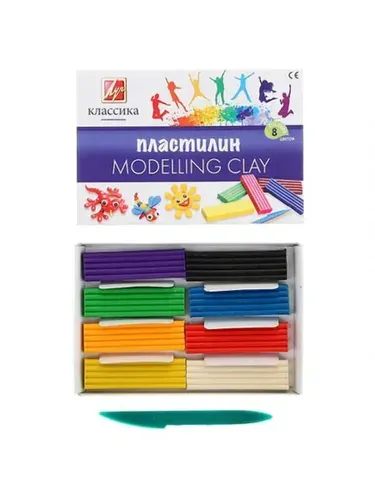 Пластилин 2шт 8 цветов 160гр ЛУЧ Классика со стеком (картонная упаковка).