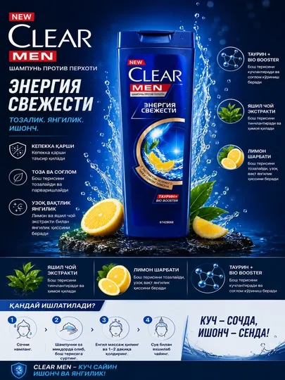 CLEAR MEN Мужской шампунь Энергия Свежести