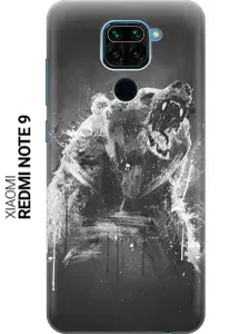 Ультратонкий силиконовый чехол-накладка для Xiaomi Redmi Note 9 с принтом "Разъяренный медведь"