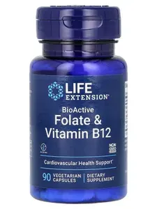 Life Extension, Биоактивные фолат и витамин B12, 90 вегетарианских капсул