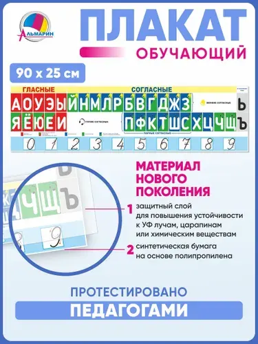 Альмарин Плакат "Лента букв, звуков и цифр", 90х25 см