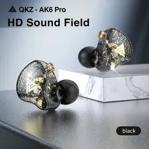 HiFi наушники QKZ AK6 PRO спортивные проводные с микрофоном для телефона вакуумные мощные басы, цвет ЧЁРНЫЙ