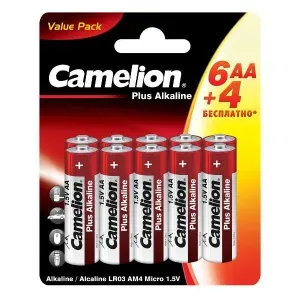 Батарейка алкалиновая (щелочная) Camelion LR06-BP6+4 АА