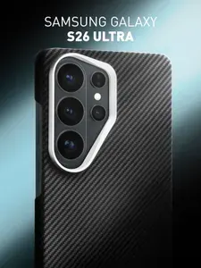 Кевларовый чехол на Samsung Galaxy S26 Ultra (Самсунг Галакси С26 Ультра) с магнитным кольцом MagSafe, черный ROSCO