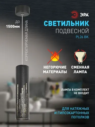 Светильник подвесной ЭРА PL26 BK MR16 GU10 потолочный цилиндр черный