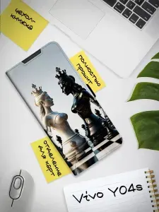 Чехол-книжка для Vivo Y04s (Виво У04с) с принтом, черный