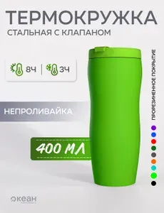 Автомобильная термокружка для чая/кофе, вакуумная непроливайка с клапаном, нержавеющая сталь, 400 мл, синяя