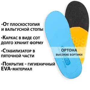 Детские ортопедические стельки для спортивной и повседневной обуви с амортизирующим каркасом и впитывающим покрытием / от плоскостопия и вальгусной стопы / с пяточным стабилизатором разм. 32-33