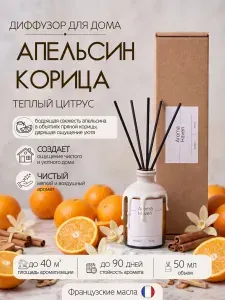 Диффузор для дома с палочками/Аромадиффузор/Апельсин и Корица/Ароматизатор для дома парфюмированный