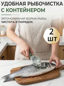 Рыбочистка с контейнером пластиковая ручная, Набор 1 шт для рыбы от чешуи