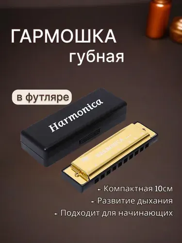 Губная гармошка диатоническая, золотистая