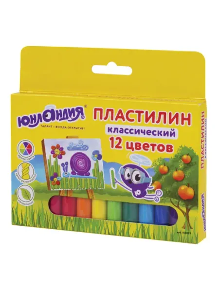 Пластилин классический для лепки 12 цв ЮНЛАНДИЯ