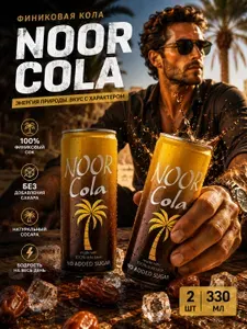 Финиковая кола Noor Cola 330 мл, без добавления сахара, газированный напиток на финиковом соке, 2 шт.