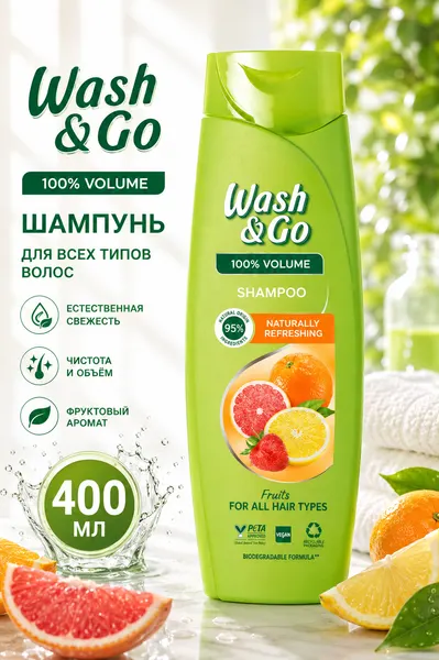 Шампунь для волос W&G с экстрактом фруктов, для всех типов волос, 400 мл