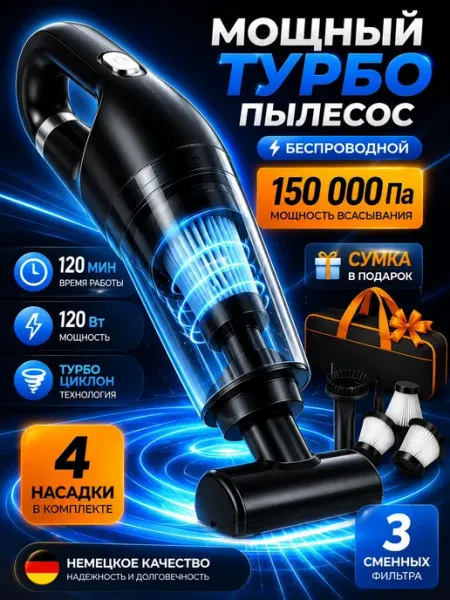 Пылесос автомобильный беспроводной, ручной автопылесос
