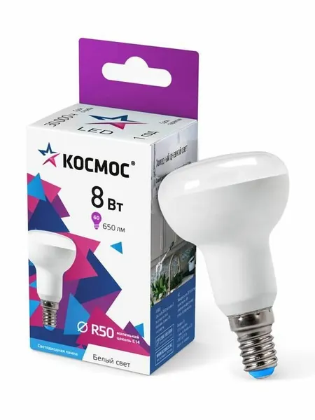 Лампа светодиодная R50 8Вт 6500К E14 220В космос Lksm_LED8wR50E1465