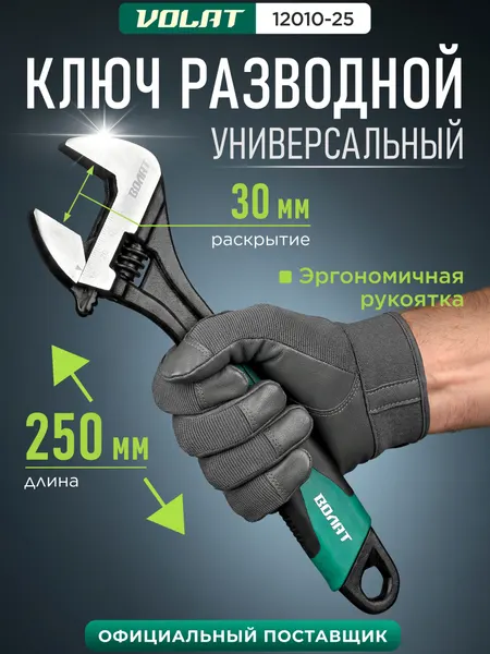 Ключ разводной волат (12010-25) 250 мм, углеродистая сталь, зеленый