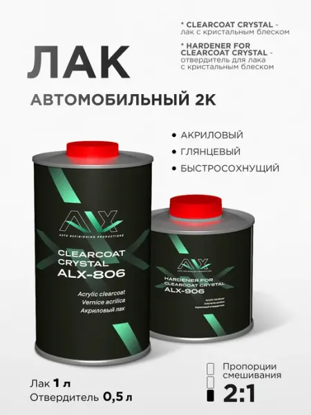 Лак автомобильный 2К акриловый глянцевый (комплект) Alx