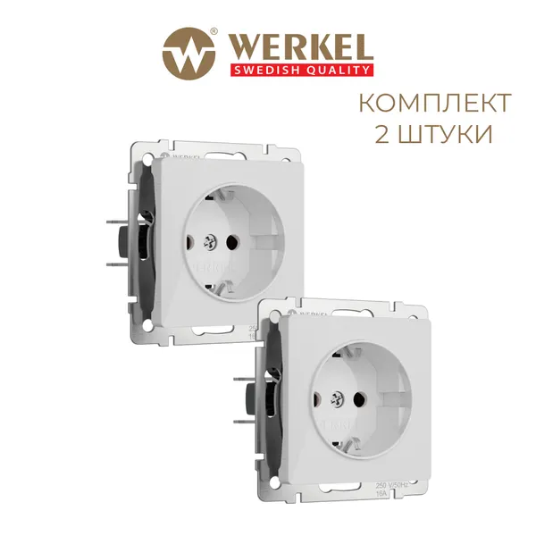 Встраиваемая розетка с заземлением Werkel W1171041, цвет белый акрил - комплект 2 шт.