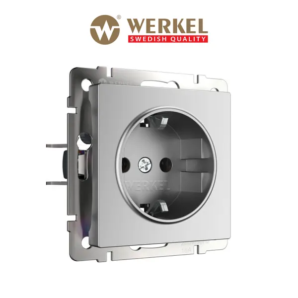 Встраиваемая розетка с заземлением Werkel W1171065, цвет серебряный матовый