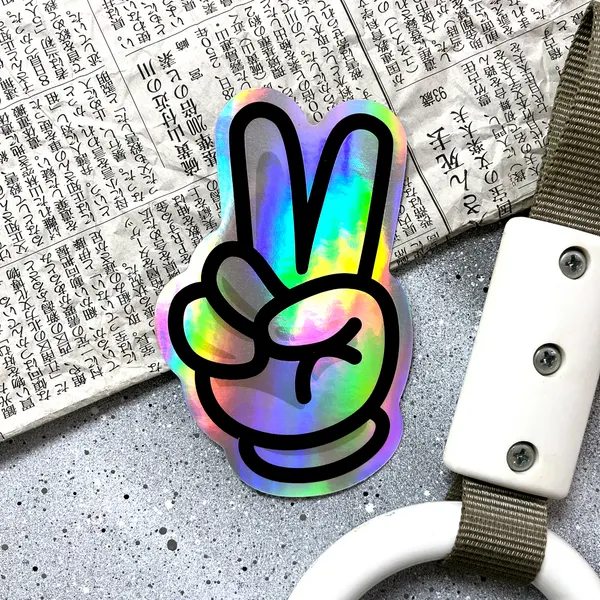 Наклейка на авто Peace, голографический стикер рука с пальцами V, JDM 12.2х8см