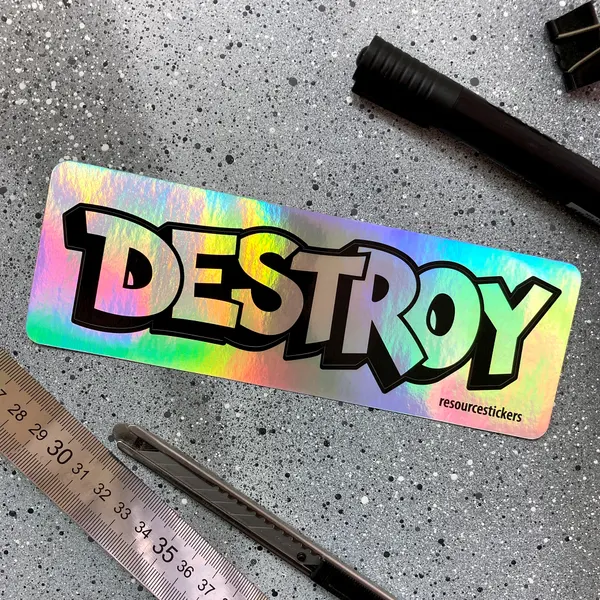 Наклейка голографическая надпись Destroy граффити 17.5х5