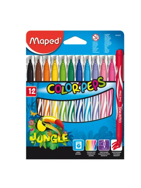 Фломастеры MAPED Color'Peps Jungle, 12 цветов, смываемые
