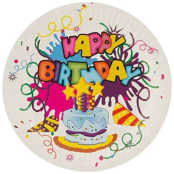 Тарелки бумажные 'Happy Birthday' 18см, набор 6 штук, праздничный дизайн