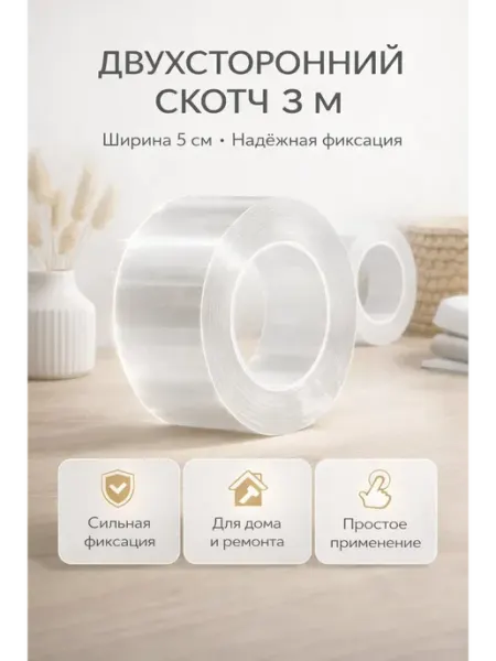 Двухсторонний скотч 3 м 5 см прозрачная клейкая лента Чертополох Курчавый