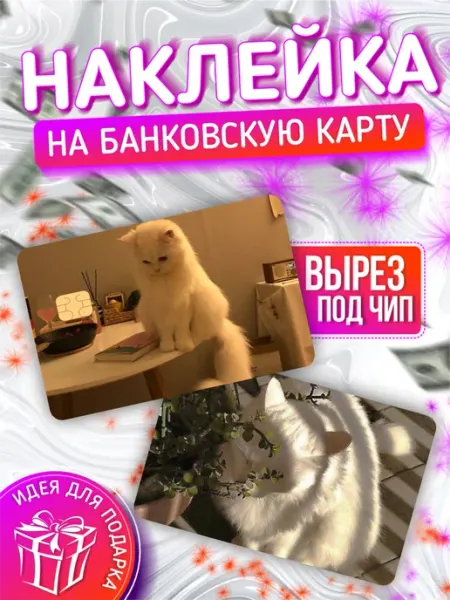 Наклейка на банковскую карту милый котик BANK OF CARD