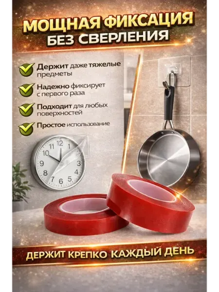 Двухсторонний скотч прозрачный набор 2 шт сильная фиксация шаш01