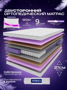 Ортопедический пружинный матрас VITAFLEX Medicine G12Sk (+подушка в подарок) 115х200 см, ппу, с кокосом, двусторонний, средней жесткости, в рулоне
