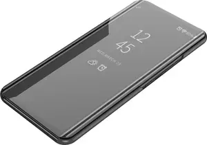 Чехол-книжка MyPads для Samsung Galaxy S10 SM-G973F с дизайном Clear View Cover с полупрозрачной пластиковой крышкой с зеркальной поверхностью черный