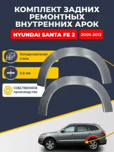 Комплект задних ремонтных внутренних арок для автомобиля Hyundai Santa Fe 2 2005-2012 (Санта Фе 2). Холоднокатаная сталь 0,8 мм.