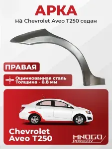 Задняя правая арка на Chevrolet Aveo T250 2006-2012 седан, оцинкованная сталь, толщина 0,8 мм ( Шевроле Авео), кузовной ремонт.