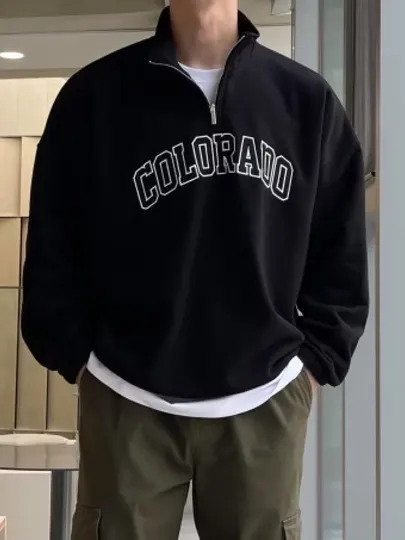 Свитер, свитшот полузамок, с написанием COLORADO, оверсайз, весенний