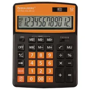 Калькулятор настольный BRAUBERG EXTRA COLOR-12-BKRG (206x155 мм), 12 разрядов, двойное питание, черно-оранжевый, 250478-4027