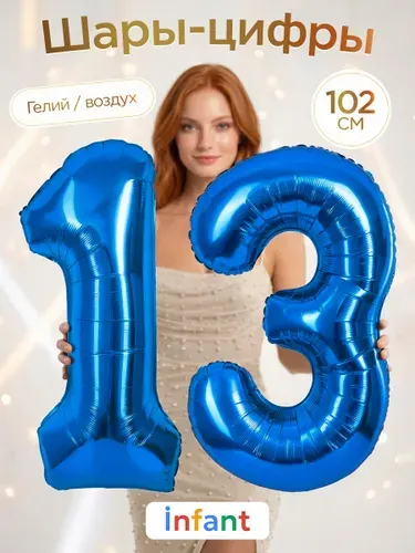 Фольгированный воздушный шар цифра 13 синяя на ДР
