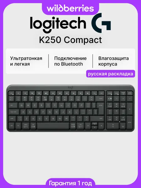 LOGITECH Беспроводная клавиатура K250 Compact (RU)