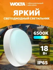 Cветодиодный светильник ЖКХ 18 Вт, IP65, 6500К(Холодный свет) 1710 Лм , потолочный , настенный 80лм/Вт